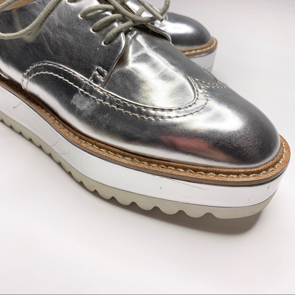 Zara Silver Metallic Platform Shoes 7 1/2 Euro 38